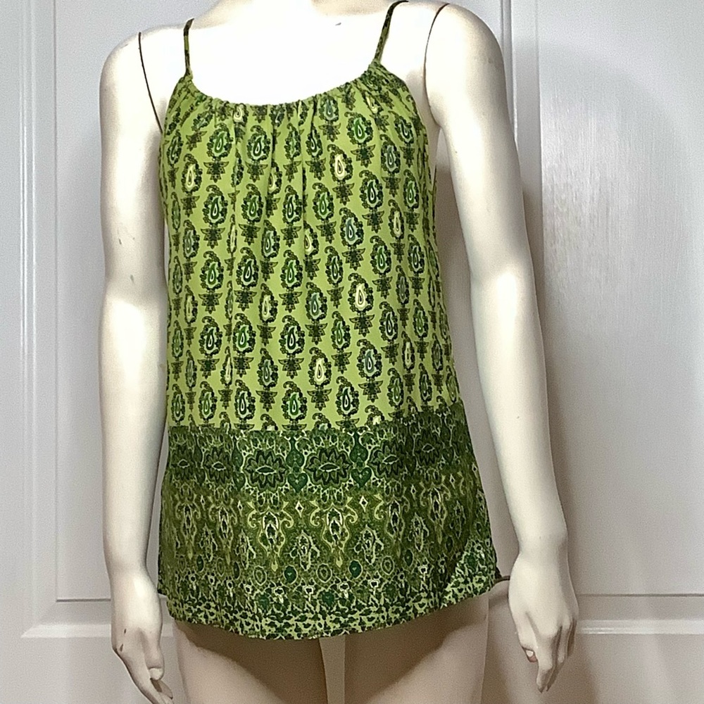 GOLD HAWK NWT Lime Green SILK Gathered At  Neck Adj Thin Straps Lined V Arm Pits